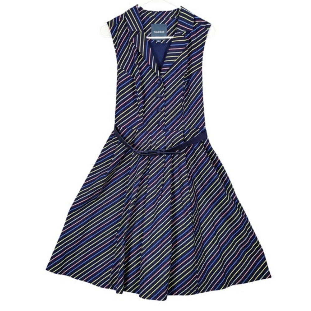 ModCloth Womens Retro Rockabilly Rainbow Pinup Preppy Nautical Dress L Stripe